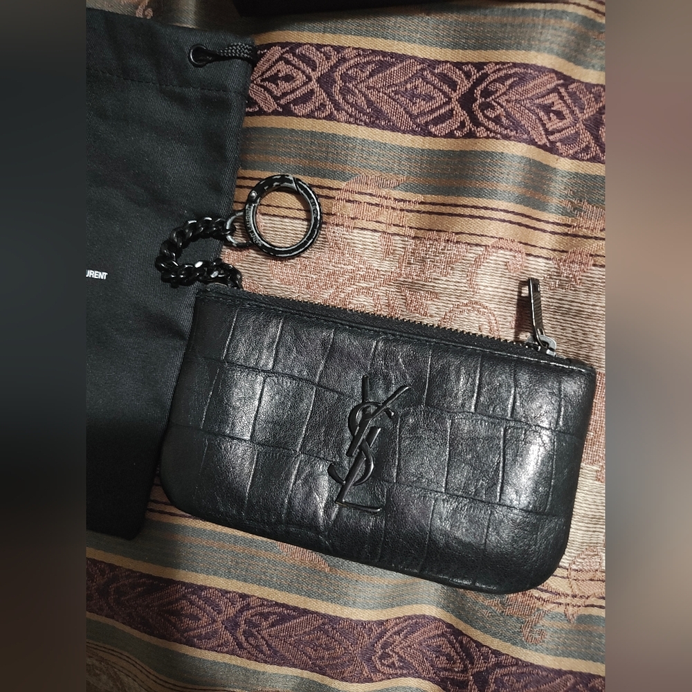 Saint Laurent Croc Embossed Key Pouch - Picture 3 of 7